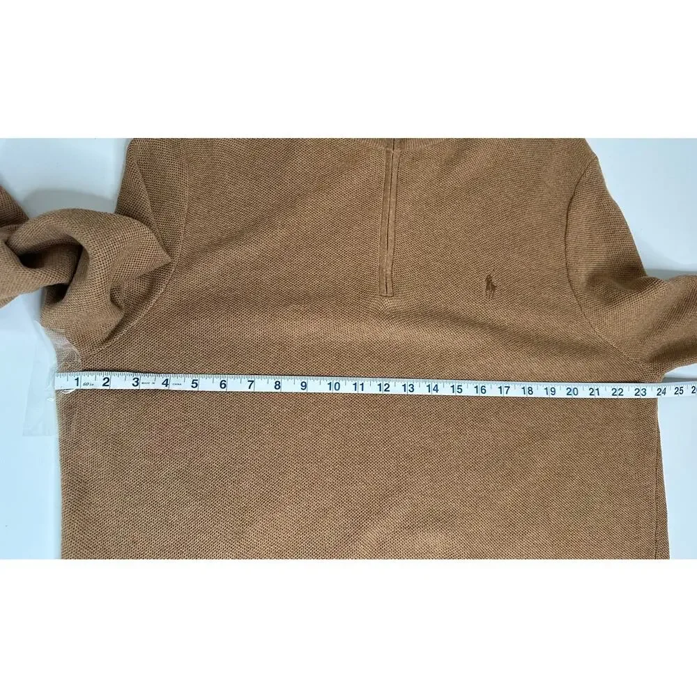 Polo Ralph Lauren Sweater Mens XLT Tan 100% Cotton 1/4 Quarter-Zip Mockneck Knit